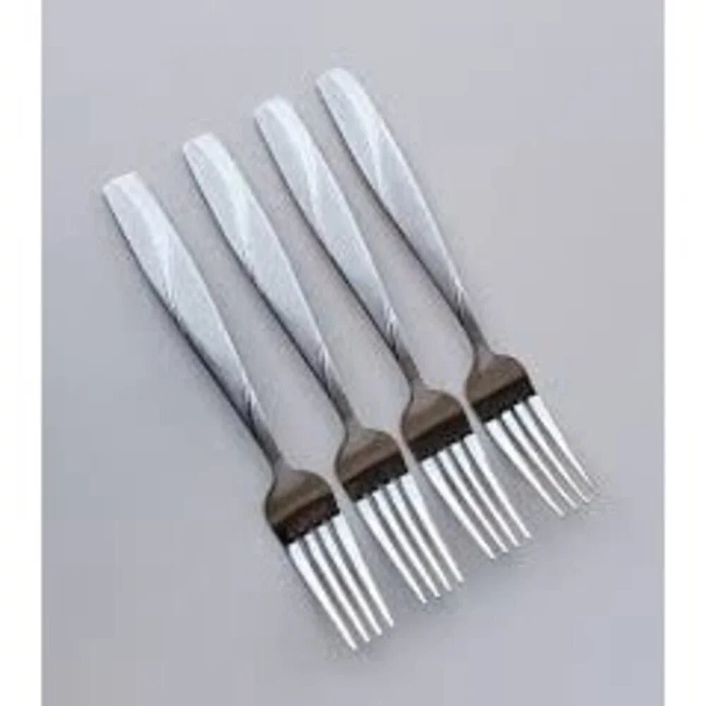 Oneida Silva Stainless Set of 4 Dinner Forks - Frosted Swirl Handle Design 8”